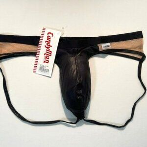 CandyMan Size L/XL Nude Lace Jockstrap - Black/Nude - Pouch
